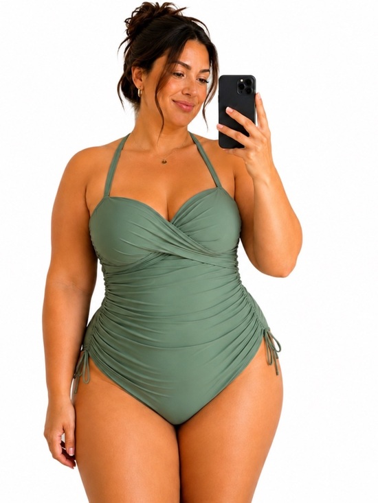 Other - Olive Green Ruched One-Piece Swimsuit